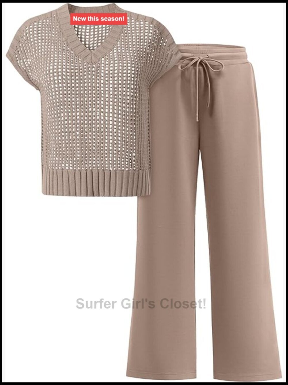Women 2 Piece Lounge Set Crochet Knit Vest Wide Leg Pants Casual